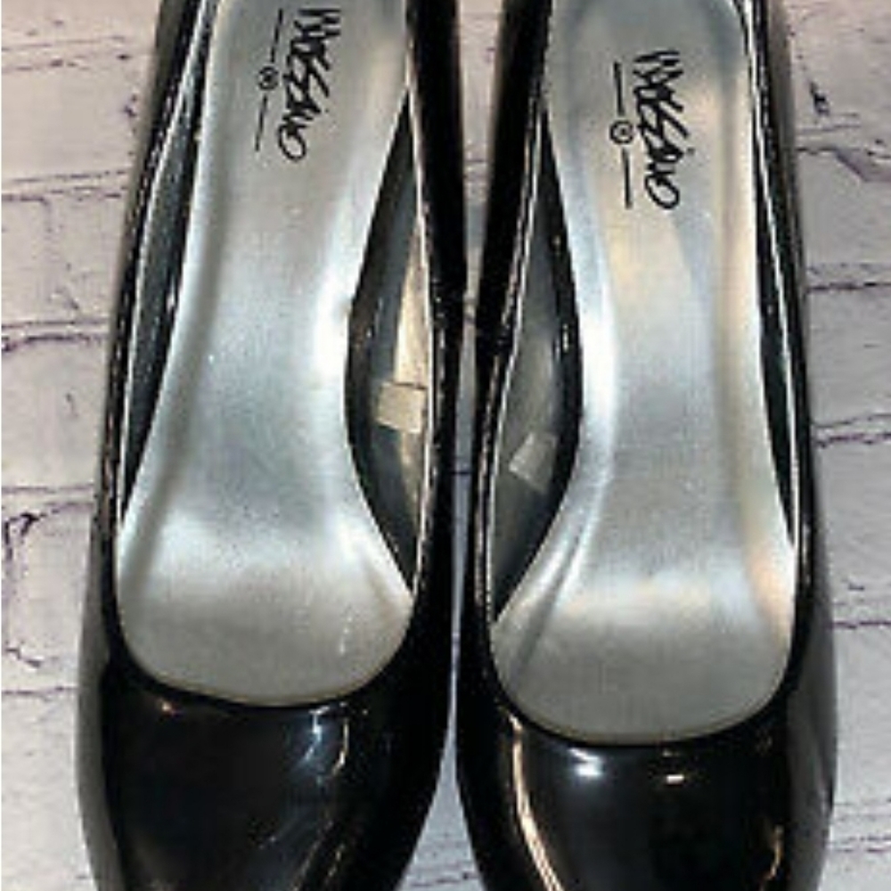 🔴Mossimo Sz 8 Black Patent Leather Heels👠 Silver Liming